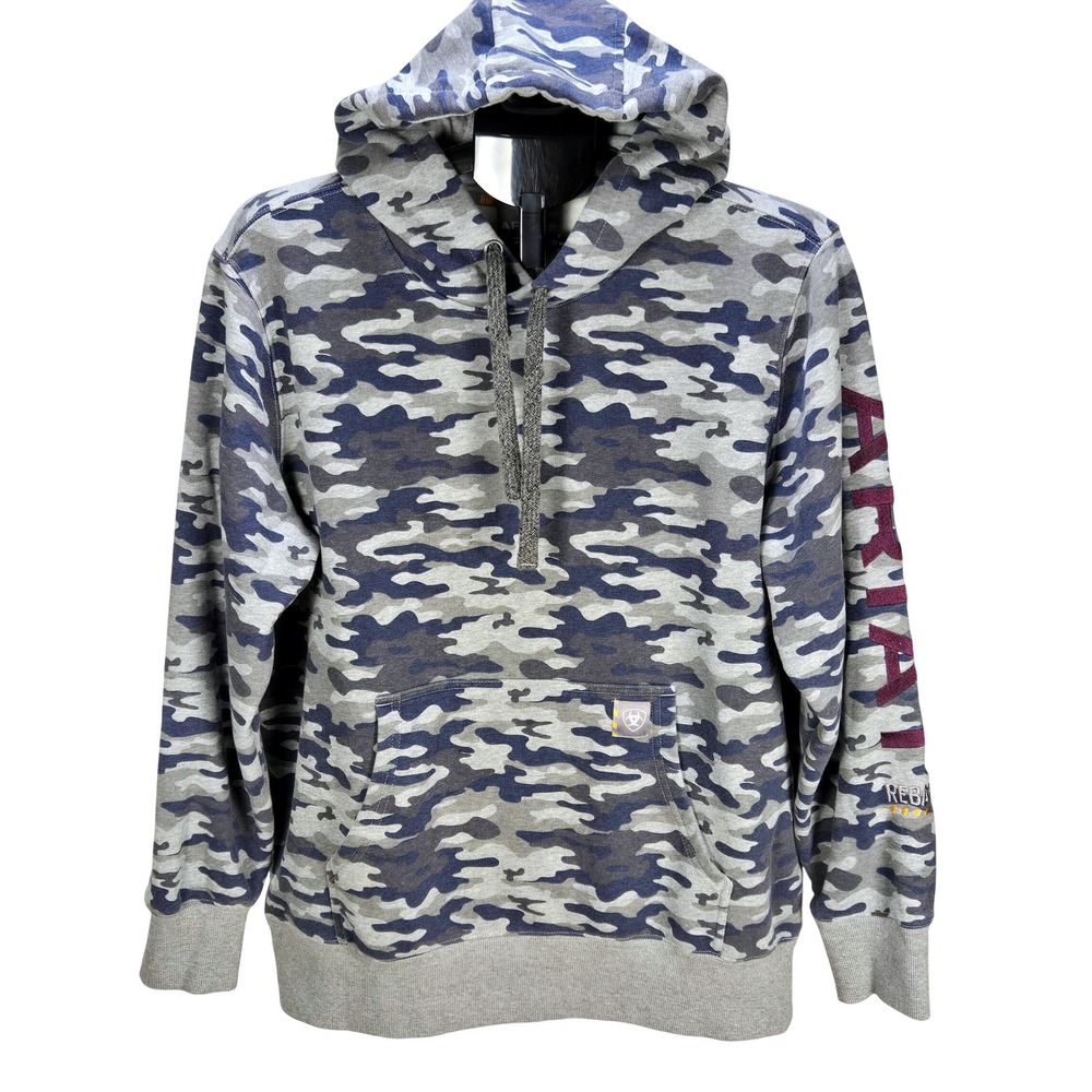 Women's Ariat Large Rebar Blue Camo‎ Embroidered Logo Hoodie Workwear Outdoor